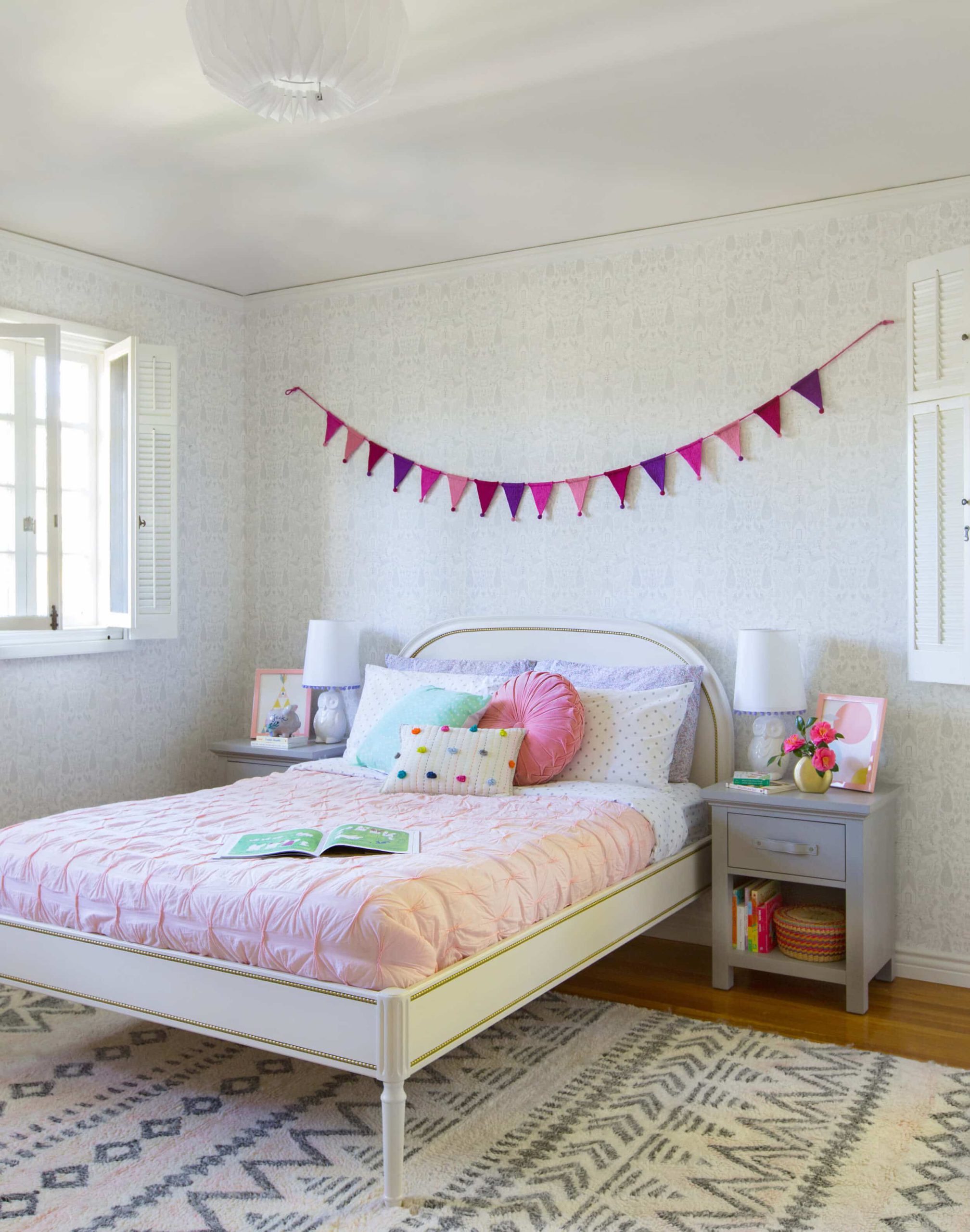 Emily Henderson Full Design Little Girls Room Pink Gray Playful Pics 4
